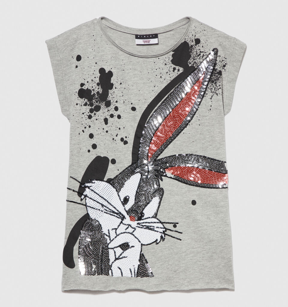 Oversized ©Looney Tunes t-shirt with sequins - girls' short sleeve t-shirts - Gray | Sisley Young image number 1